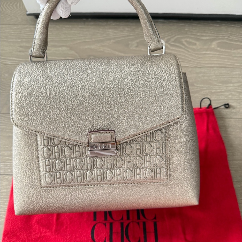 Carolina Herrera Metallic Gold Top-Handle Satchel